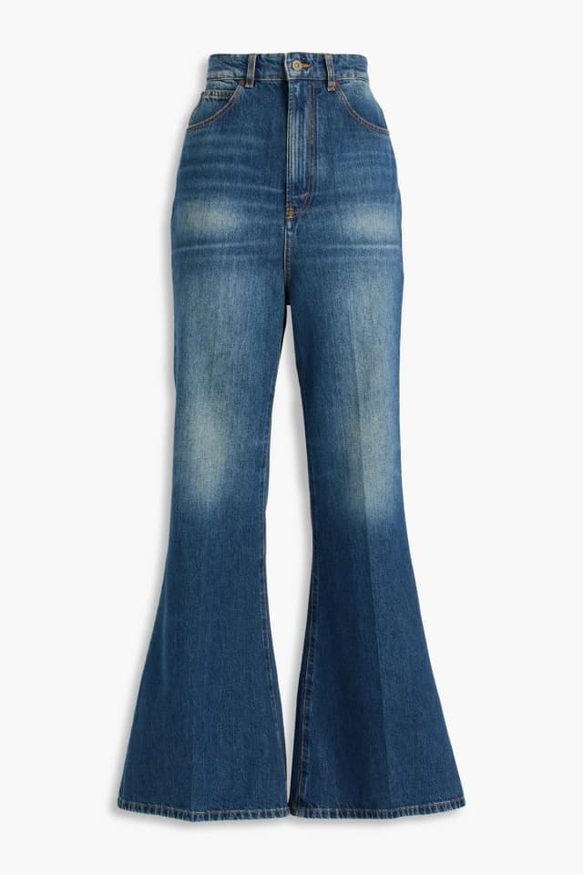 Victoria Beckham Faded High-Rise Flared Jeans in Mid denim, image 1 of 1 from THE OUTNET