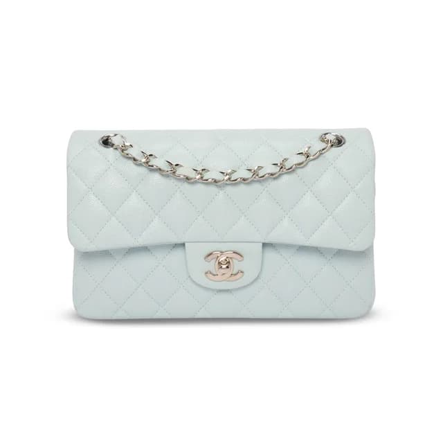 Chanel Quilted Caviar Small Classic Flap Bag in Light Blue Caviar leather from Blue Spinach, photo 1 of 1