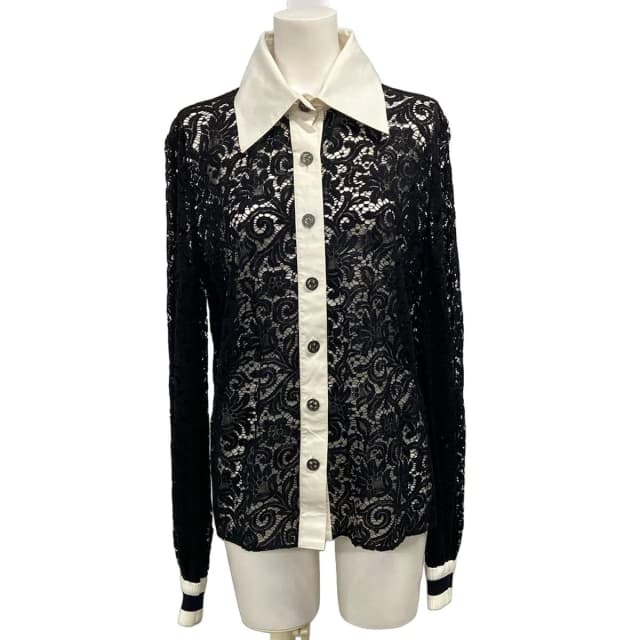 Chanel Long Sleeve Blouse M Black Lace Cotton 38 in Black Nylon from The Reluxe, photo 1 of 1