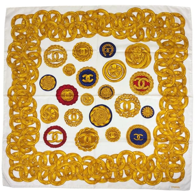 Chanel Scarf CC Logo Silk White Multicolor in White Silk from The Reluxe, photo 1 of 1