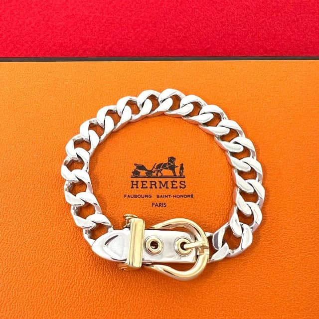 Hermès Vintage Boucles Sellier PM Bracelet Silver Yellow Gold in Yellow from The Reluxe, photo 1 of 1