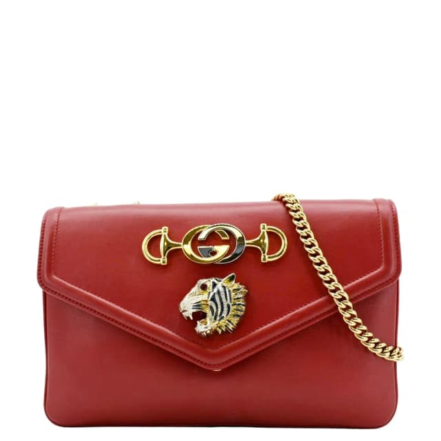 Gucci Rajah Tiger Head Leather Chain Shoulder Bag Red 537241 in Red Leather from Dallas Designer Handbags, photo 1 of 1