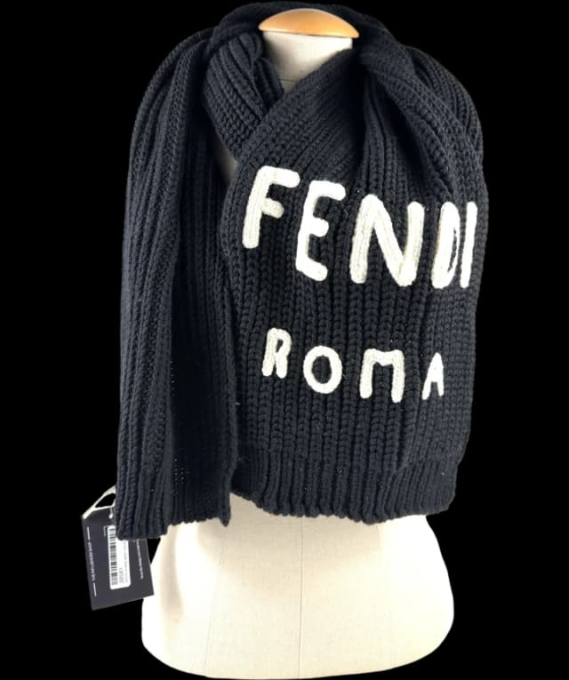 Fendi Black & White Virgin Wool Logo Scarf in Black Wool from Reliked, photo 1 of 1