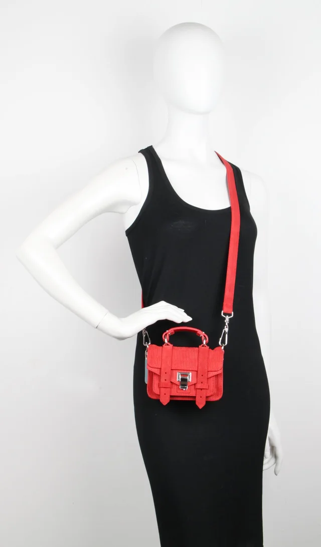 Proenza Schouler PS1 Micro Cord Suede, Red/Silver, image 1 of 1 from Cultstatus