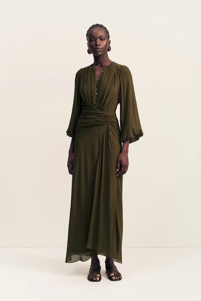 Shona Joy JUNO HIGH NECK BALLOON SLEEVE MAXI DRESS - JUNGLE, image 1 of 1 from Shona Joy