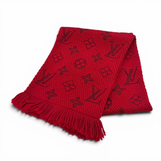 Louis Vuitton Echarpe Logomania Wool Silk Blend Ruby Scarf With Fringe in Silk from The Reluxe, photo 1 of 1