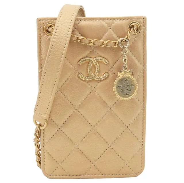 Chanel CC Quilted Leather Crossbody Phone Holder Gold in Gold Leather from Dallas Designer Handbags, photo 1 of 1