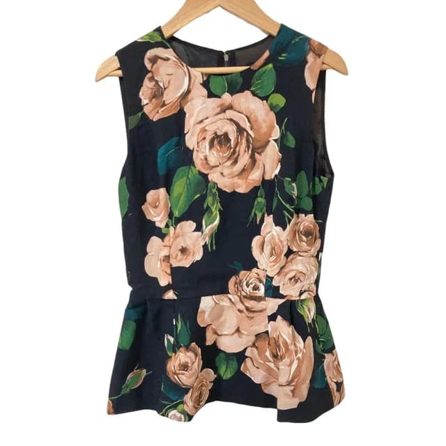 Dolce & Gabbana Rose Print Silk Sleeveless Blouse Black Pink 38 in Black Silk from The Reluxe, photo 1 of 1