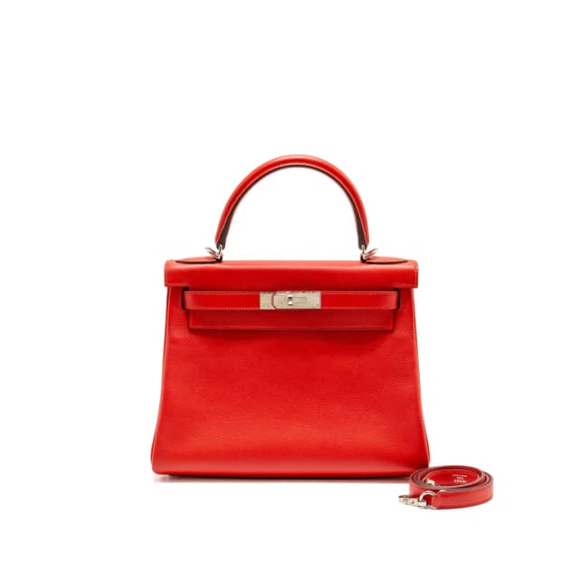 Hermès kelly 28 evercolor rouge de coeur/rouge pigment SHW stamp D in Red Leather from EMIER, photo 1 of 1