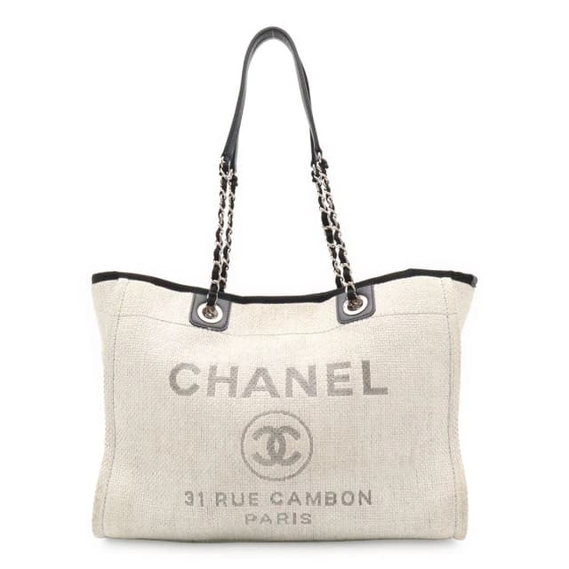 Chanel Deauville Line Tote MM Shoulder Bag Chain Raffia Light Gray Black in Black Raffia from The Reluxe, photo 1 of 1