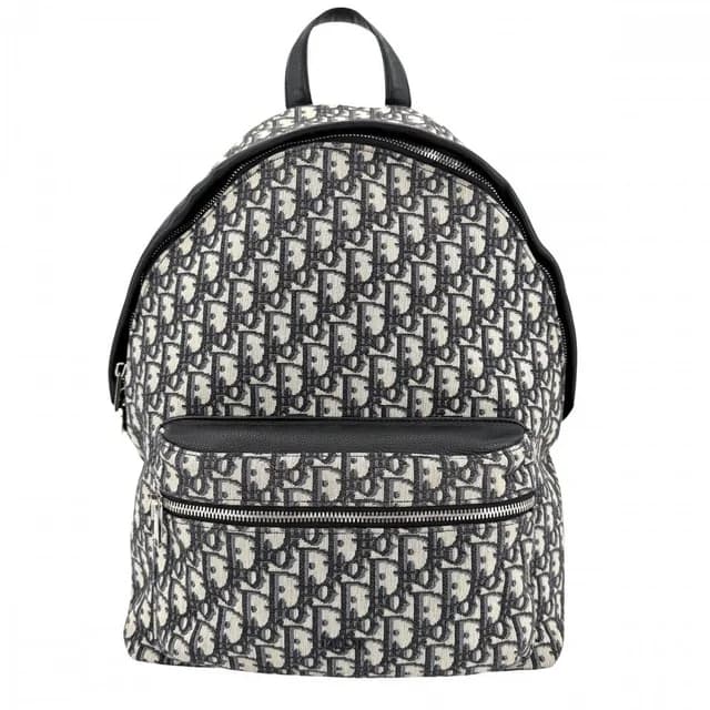 Dior Backpack Oblique Rider Canvas Leather Beige Navy Silver in Beige Canvas from The Reluxe, photo 1 of 1