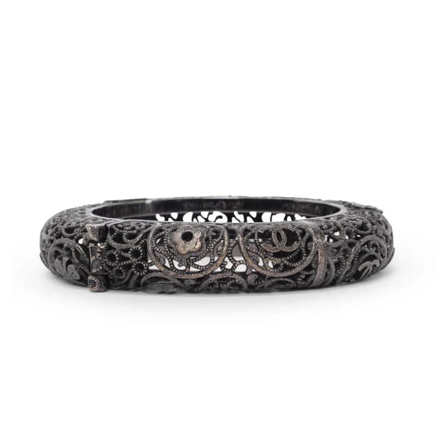 Chanel Blackened Metal Filigree Hinged Bracelet from Blue Spinach, photo 1 of 1