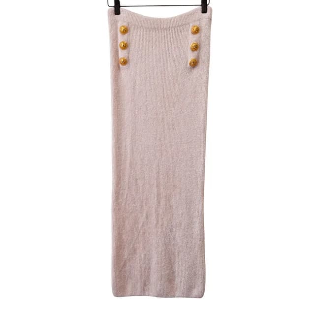 Balmain Light Pink Gold Button Knit Maxi Skirt in Pink from Clotheshorse Anonymous, photo 1 of 1