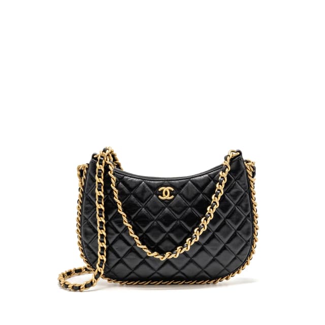 Chanel Large Quilted Hobo Bag Shiny Crumpled Lambskin Black GHW (Microchip) in Black Lambskin from EMIER, photo 1 of 1