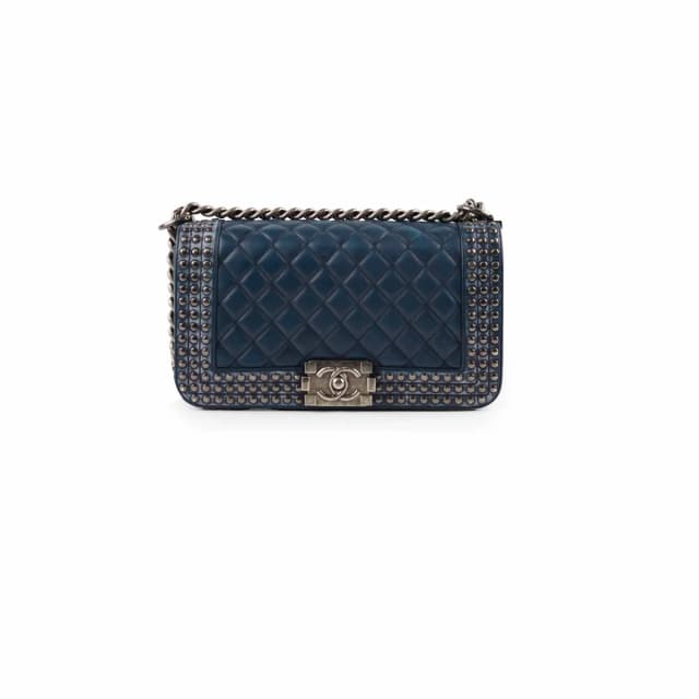 Chanel Old Medium Boy Navy Studded in Navy Lambskin from The Purse Affair, photo 1 of 1
