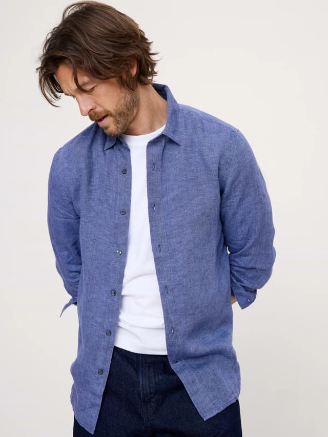 Banana Republic Slim-Fit Linen Shirt in Blue, image 1 of 1 from Banana Republic (Canada)