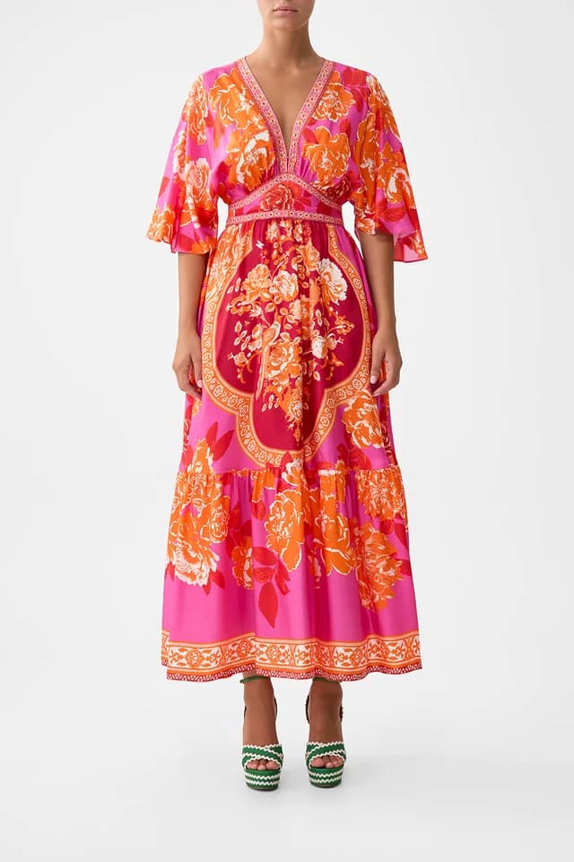 Camilla eBoutique WAISTED DRESS WITH HEM RUFFLE TILES OF TÜRKIYE, image 1 of 1 from CAMILLA