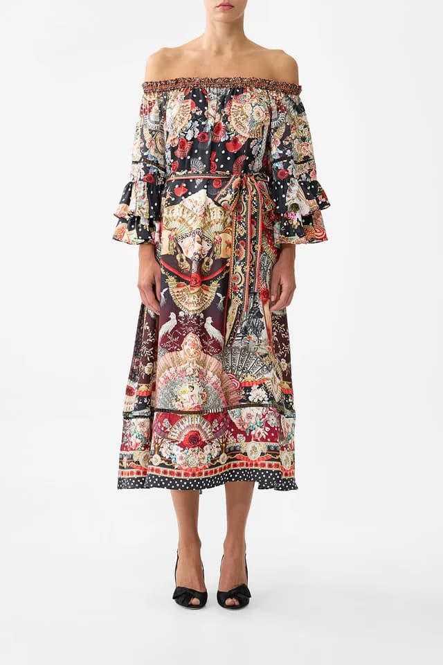 Camilla eBoutique OFF SHOULDER MIDI DRESS WITH FRILL SLEEVE DAUGHTERS OF DUENDE, image 1 of 1 from CAMILLA
