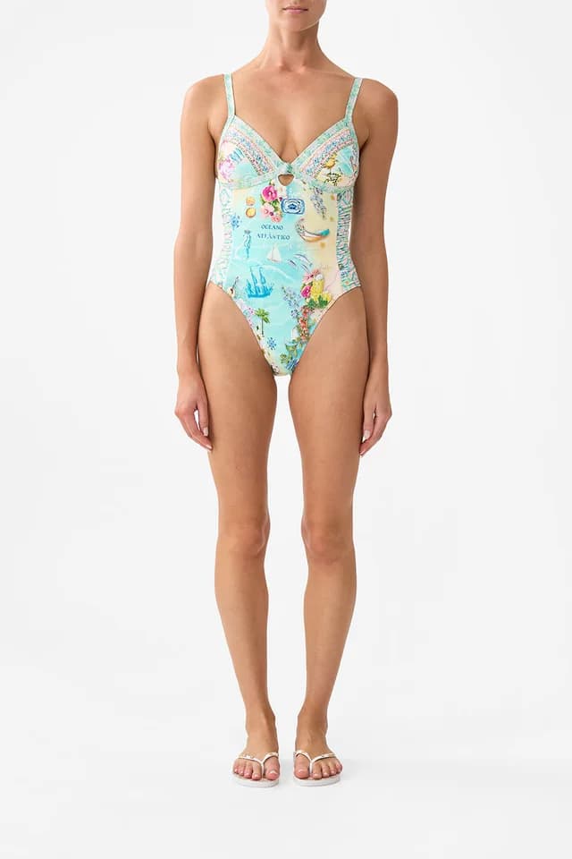 Camilla eBoutique RUCHED PANELLED TRIANGLE ONE PIECE WITH KNOT FRONT JUST COASTING, image 1 of 1 from CAMILLA