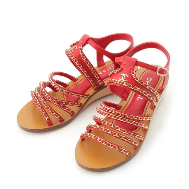 Chanel Wood Chain Thick Sole Platform Sandals Red in Red Leather from The Reluxe, photo 1 of 1