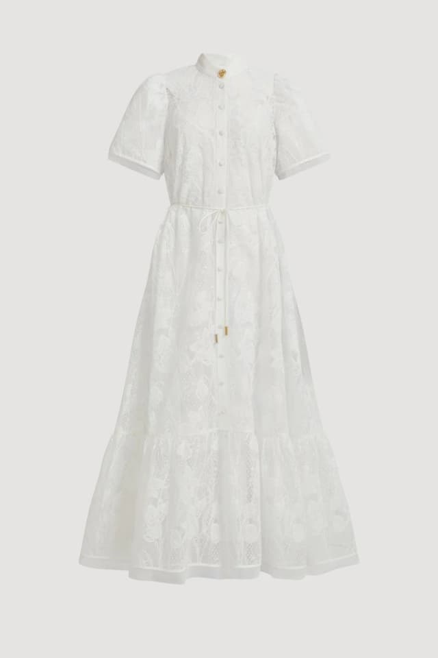 AJE Pippa Lace Midi Dress in IVORY, image 1 of 1 from Aje