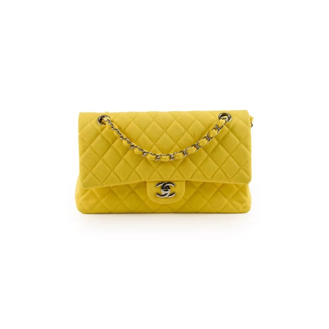 Chanel Medium/Large Double Classic Flap Yellow Jersey in Yellow from The Purse Affair, photo 1 of 1