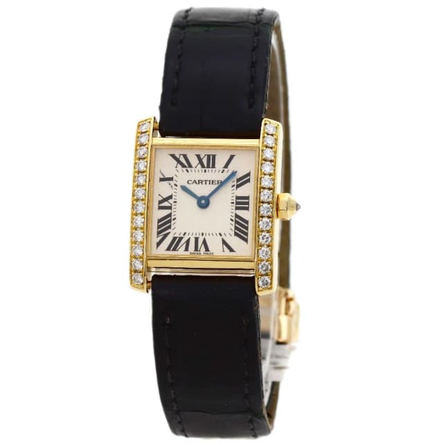 Cartier Tank Francaise SM Diamond Bezel Watch 18k Yellow Gold Leather in Yellow Leather from The Reluxe, photo 1 of 1