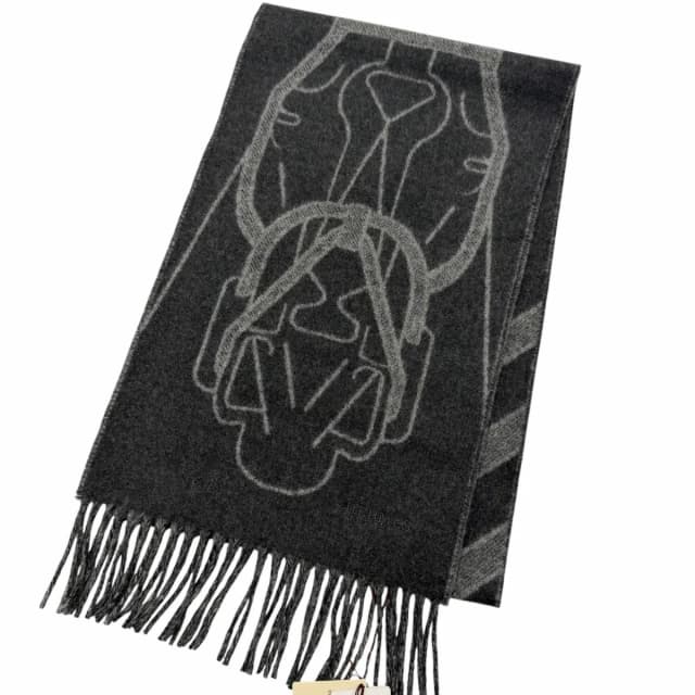 Hermès Tet Equestre Cashmere Hose Fringe Scarf Shawl Charcoal Gray in Grey Cashmere from The Reluxe, photo 1 of 1
