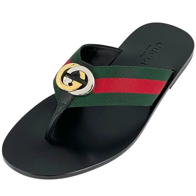Gucci Interlocking G Thong Sandals GG Web Sherry Line Shoes Leather Canvas Black in Black Canvas from The Reluxe, photo 1 of 1
