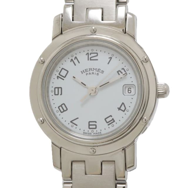 Hermès Clipper Watch SS Stainless Steel White Arabdial Quartz in White Leather from The Reluxe, photo 1 of 1