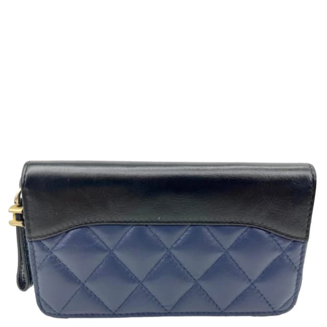 Chanel Gabrielle Aged Quilted Calfskin Leather Zip Around Wallet Blue in Blue Calfskin from Dallas Designer Handbags, photo 1 of 1