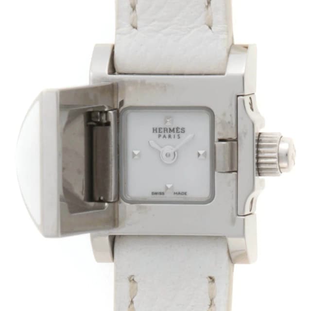 Hermès Medor Lock Triple Tour Watch Stainless Steel White Dial Quartz in White Leather from The Reluxe, photo 1 of 1