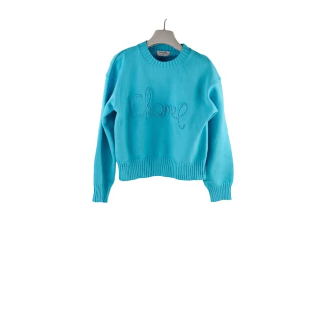 Chanel Knit Jumper Aqua Blue - Size 36 in Blue Cashmere from The Purse Affair, photo 1 of 1
