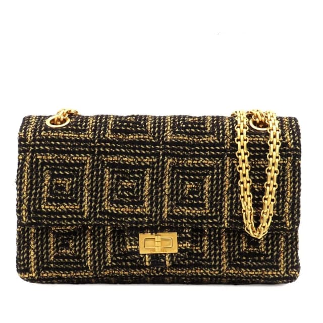 Chanel Paris Visance Black Gold Tweed Leather Quilted Chain Double Flap Bag in Black Tweed from The Reluxe, photo 1 of 1