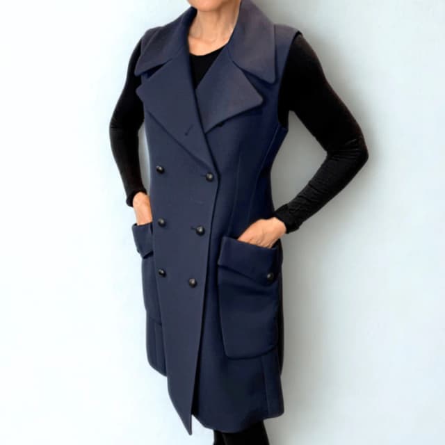 Dior Wool Silk Button Dress Sz 40 in Navy Silk from Revivre Luxury Consignment, photo 1 of 1