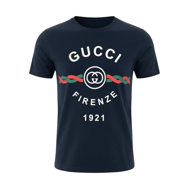 Gucci Firenze Logo Print T-Shirt Short Sleeve Top Navy Cotton XS in Navy from The Reluxe, photo 1 of 1