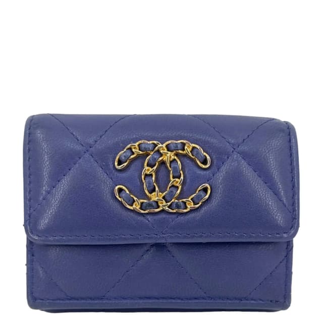 CHANEL 19 Flap Small Quilted Goatskin Leather Bifold Wallet Purple in Purple Goatskin from Dallas Designer Handbags, photo 1 of 1