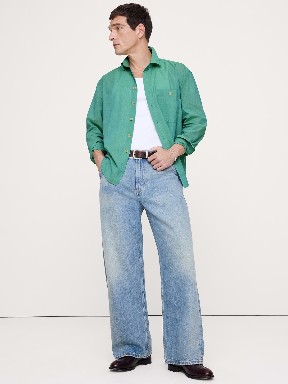 Banana Republic Relaxed-Fit Summerweight Cotton Shirt in Teal, image 1 of 1 from Banana Republic (US)