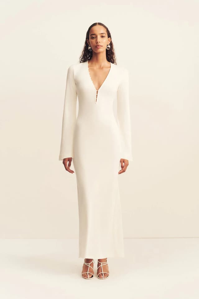 Shona Joy ABY PLUNGED JERSEY MAXI DRESS - IVORY, image 1 of 1 from Shona Joy