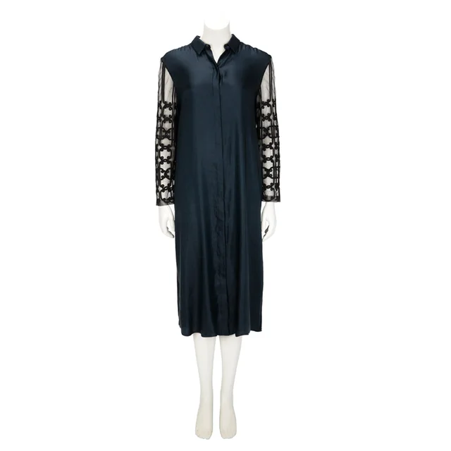 The Row Lace Sleeve Dress US 12 in Teal Satin from Blue Spinach, photo 1 of 1