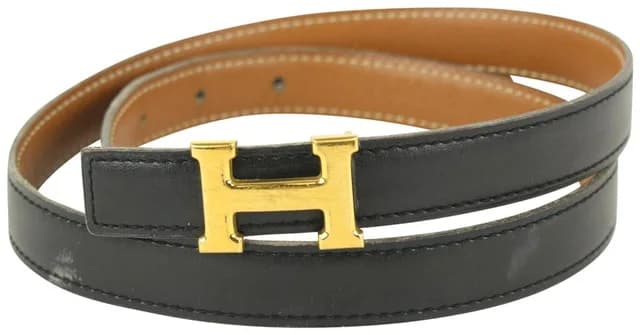 Hermès 18mm Reversible Black x Brown x Gold H Logo Thin Belt Kit in Black Leather from Bagriculture, photo 1 of 1