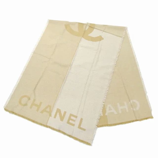 Chanel Shawl Beige Logo CC Cashmere Silk Large Scarf in Beige Silk from The Reluxe, photo 1 of 1