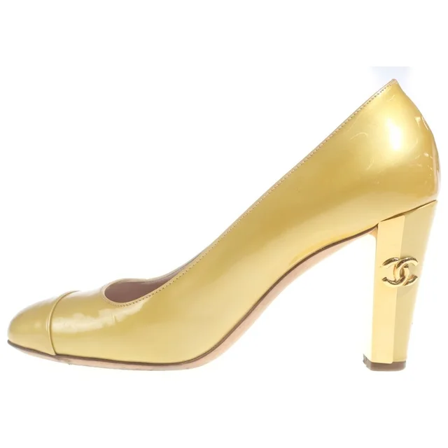 Chanel CC Logo Heels Shu Patent Leather Yellow in Yellow Patent leather from The Reluxe, photo 1 of 1