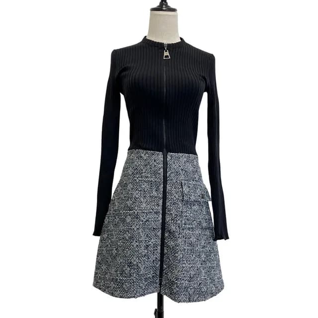 Louis Vuitton Monogram Tweed Knit Switch Front Zip Dress 36 Black in Black Tweed from The Reluxe, photo 1 of 1