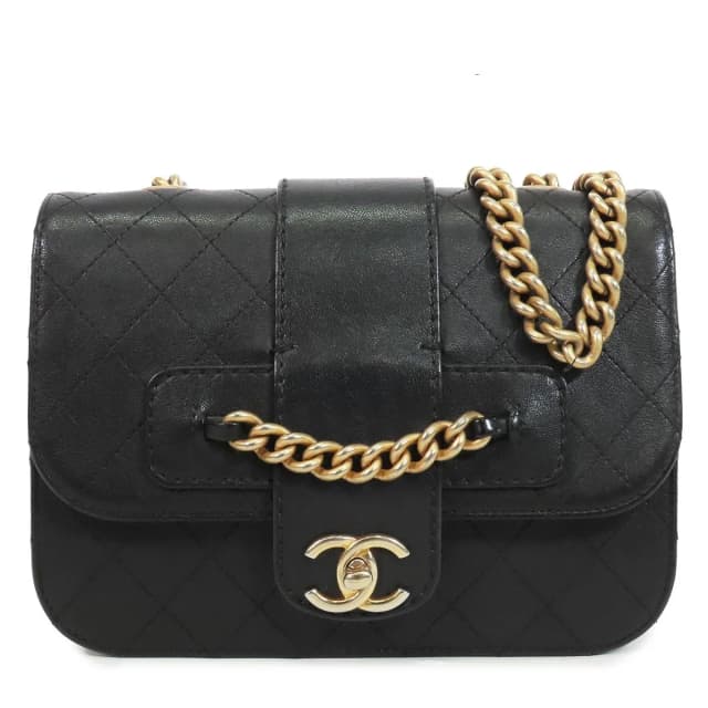 Chanel Chain Black Gold Leather Quilted Single Flap Shoulder Bag in Black Leather from The Reluxe, photo 1 of 1