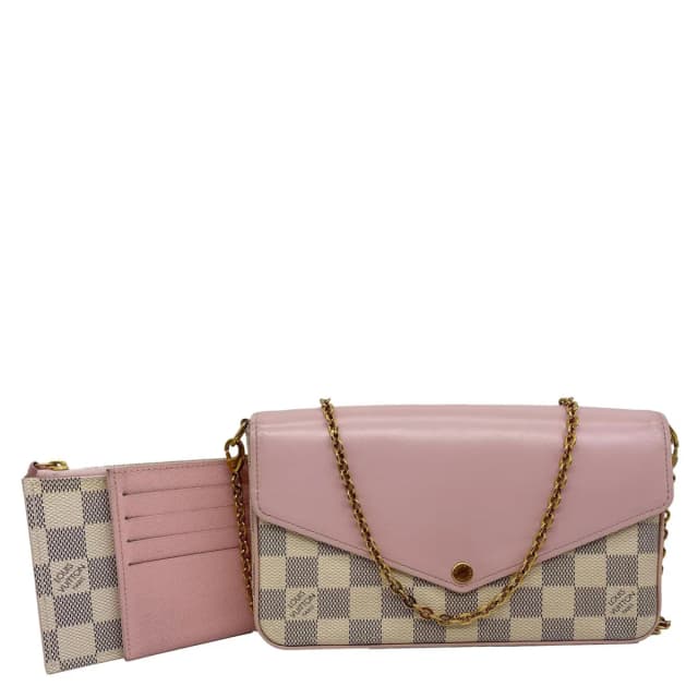 Louis Vuitton Felicie Pochette Damier Azur Crossbody Bag Rose Ballerine in Pink Canvas from Dallas Designer Handbags, photo 1 of 1