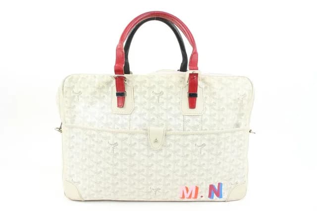 Goyard White Chevron Ambassade MM Briefcase Business Bag in White Canvas from Bagriculture, photo 1 of 1