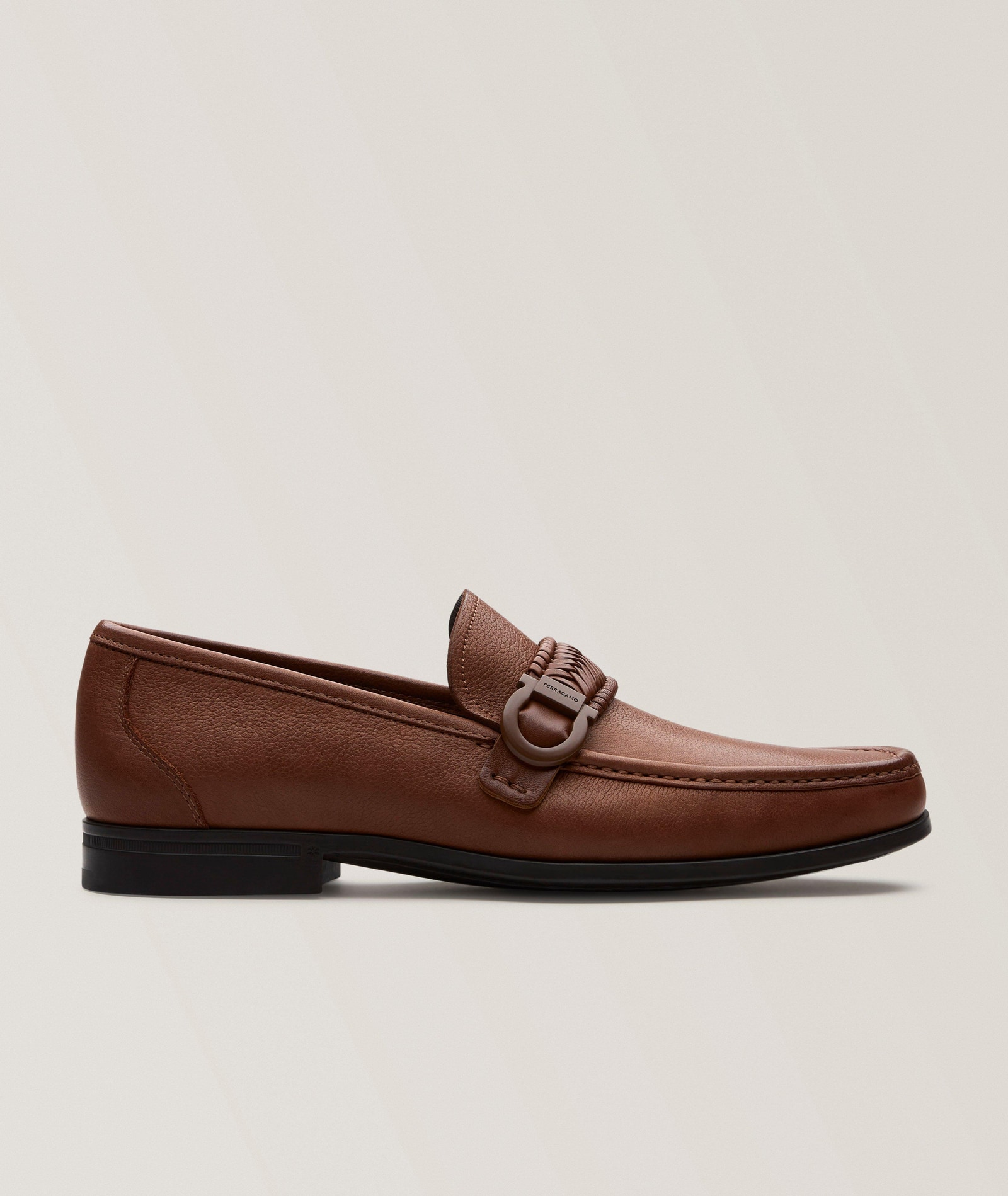 Ferragamo Caspian Braided Gancio Leather Loafers in Brown Leather, image 1 of 1 from Harry Rosen