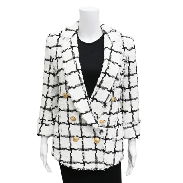 Balmain White & Black Tweed Grid Double-Breasted Jacket in Black Tweed from Clotheshorse Anonymous, photo 1 of 1
