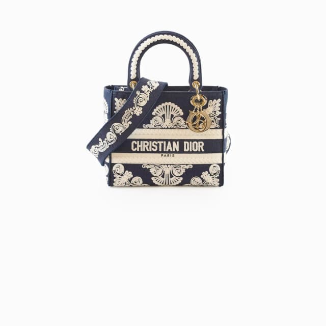 Lady Dior DLite Medium Navy Embroidery in Navy from The Purse Affair, photo 1 of 1